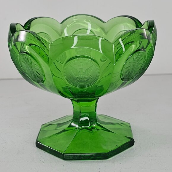 Vintage Fostoria Emerald Green Footed Compote Jam Jelly Candy Dish Coin Dot 4 in - Picture 3 of 6